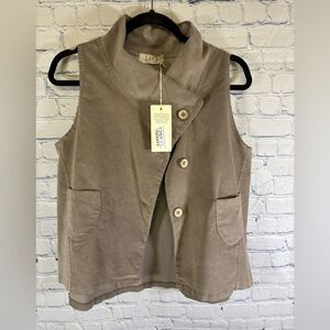 NWT Saga Italy Dove Gray Cotton Velvet Asymmetrical Lagenlook Button Vest OS